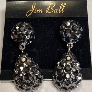 Jim Ball Black Crystal Teardrop Earrings